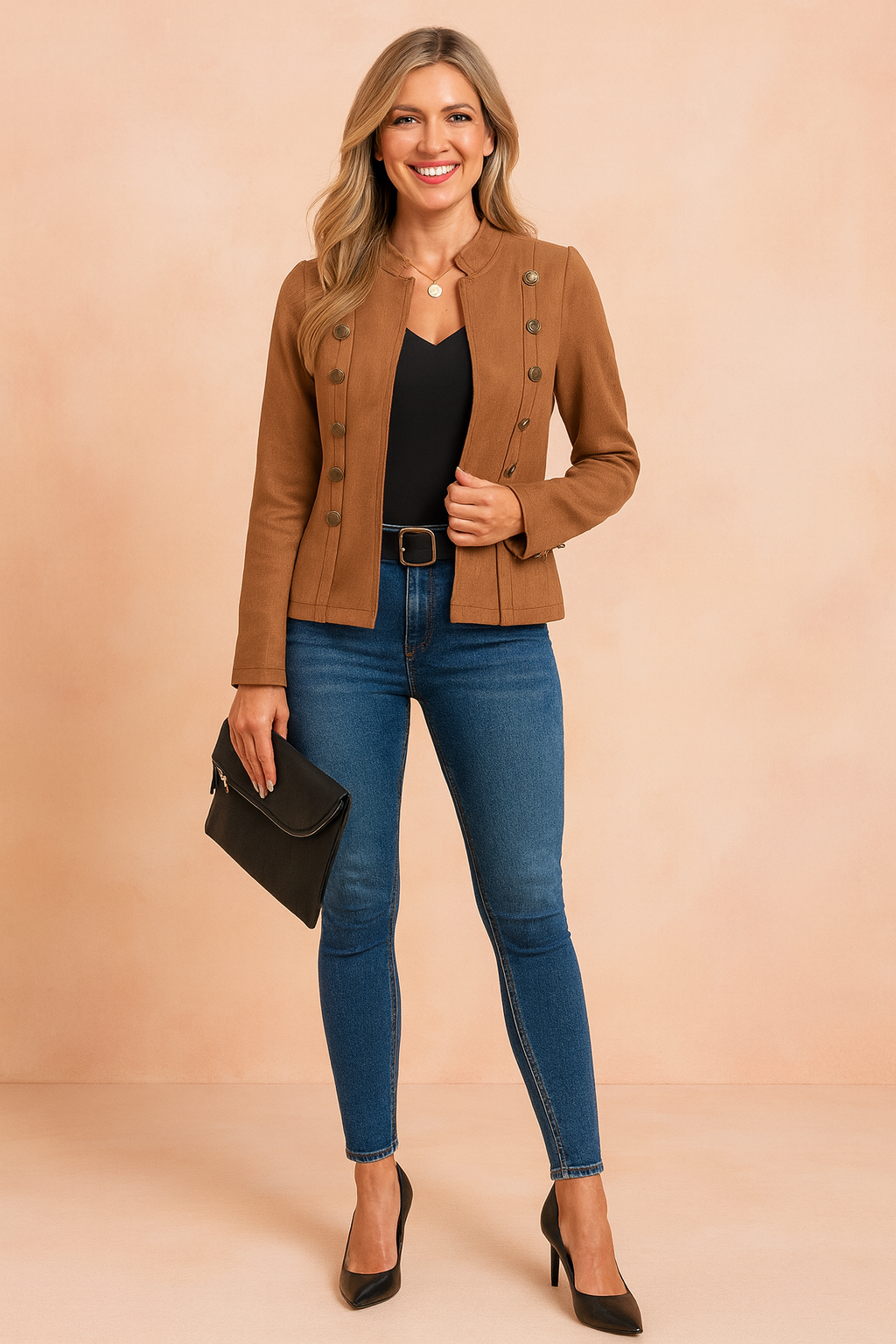 Women's military-style short jacket with a structured fit, ideal for chic fashion outerwear.