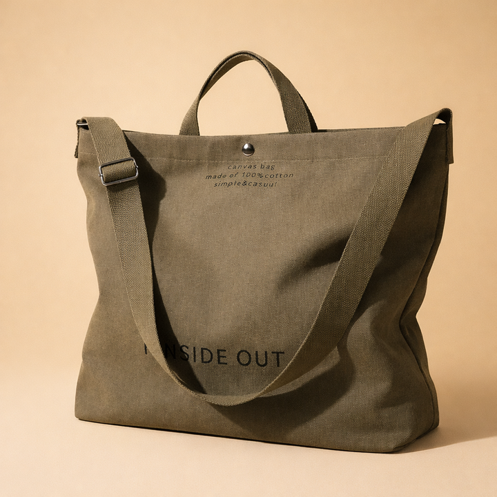 Stylish women's canvas tote bag, minimalist design, large capacity shoulder handbag for daily essentials.