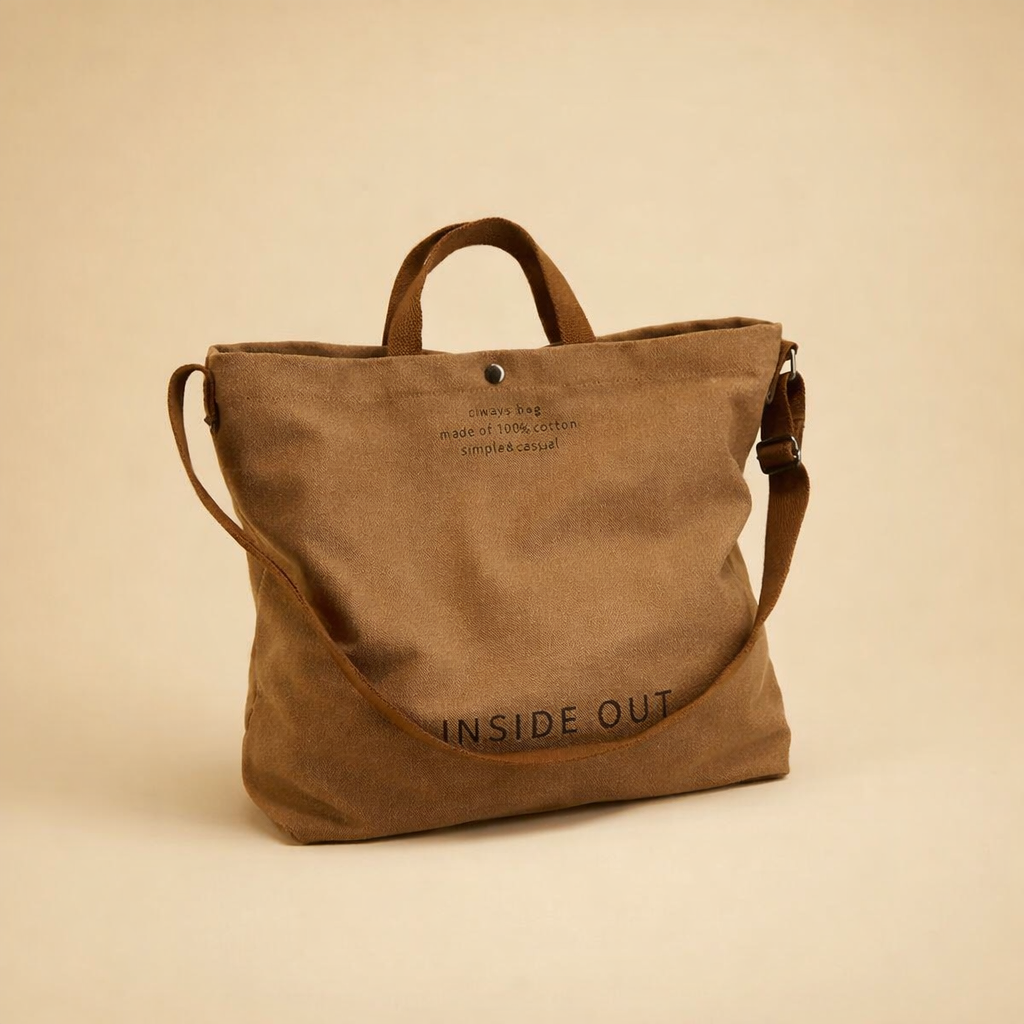 Fashionable women's canvas tote bag, minimalist style, large capacity handbag for casual daily wear.