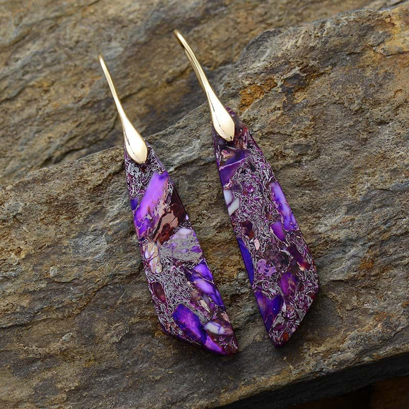 Women's natural stone boho drop earrings with gold plated copper accents