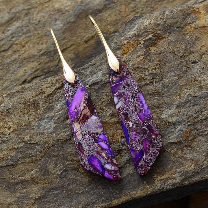 Women's natural stone boho drop earrings with gold plated copper accents