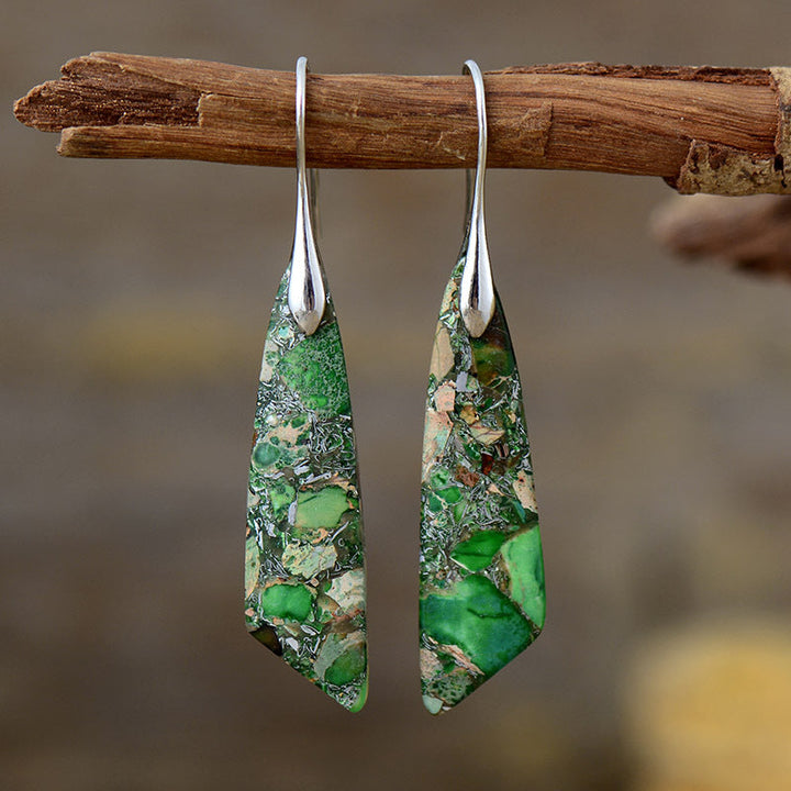 Gold plated copper boho earrings with natural stone drops, ideal statement jewelry