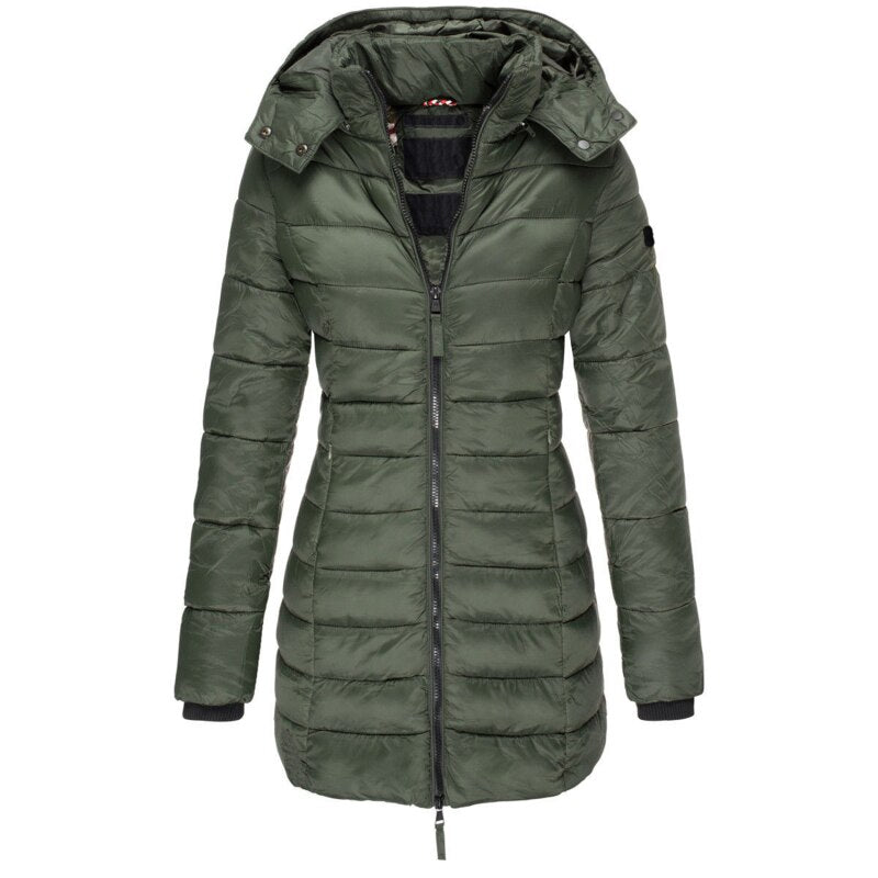 Stylish women's fashion jacket, the Olivia down coat in a vibrant red color.