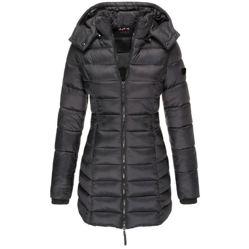 The Olivia down jacket for women, showcasing its lightweight and comfortable design.