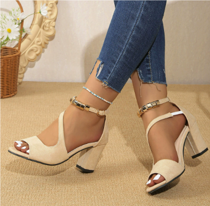 Women's open toe block heels with adjustable ankle strap - Sophie collection