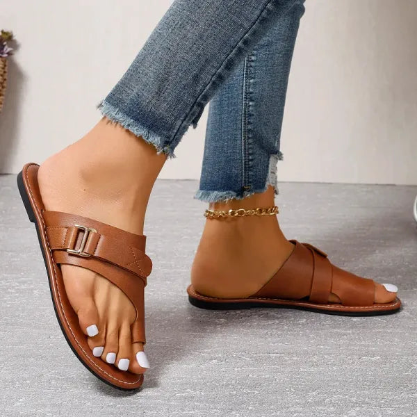 Durable sole of women's orthopedic sandals for bunion relief, ensuring stability and comfortable arch support.