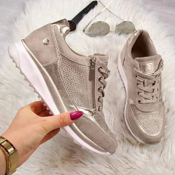 Women's orthopedic hiking shoes, providing comfort, arch support & durability for outdoor trails.