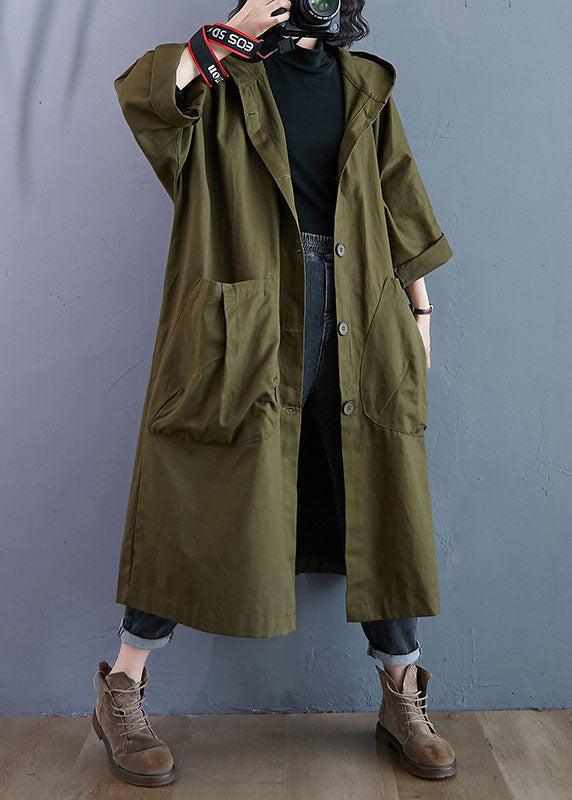 Women's oversized hooded trench coat, long & chic. Button-front outerwear, perfect for a versatile style.
