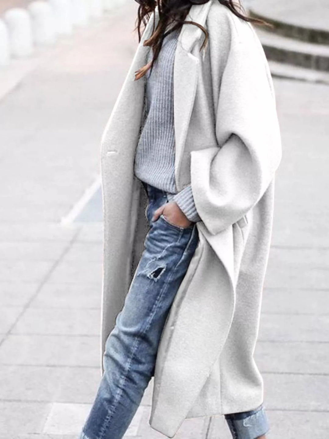 Women's Oversized Lapel Long Trench Coat - Effortless Style