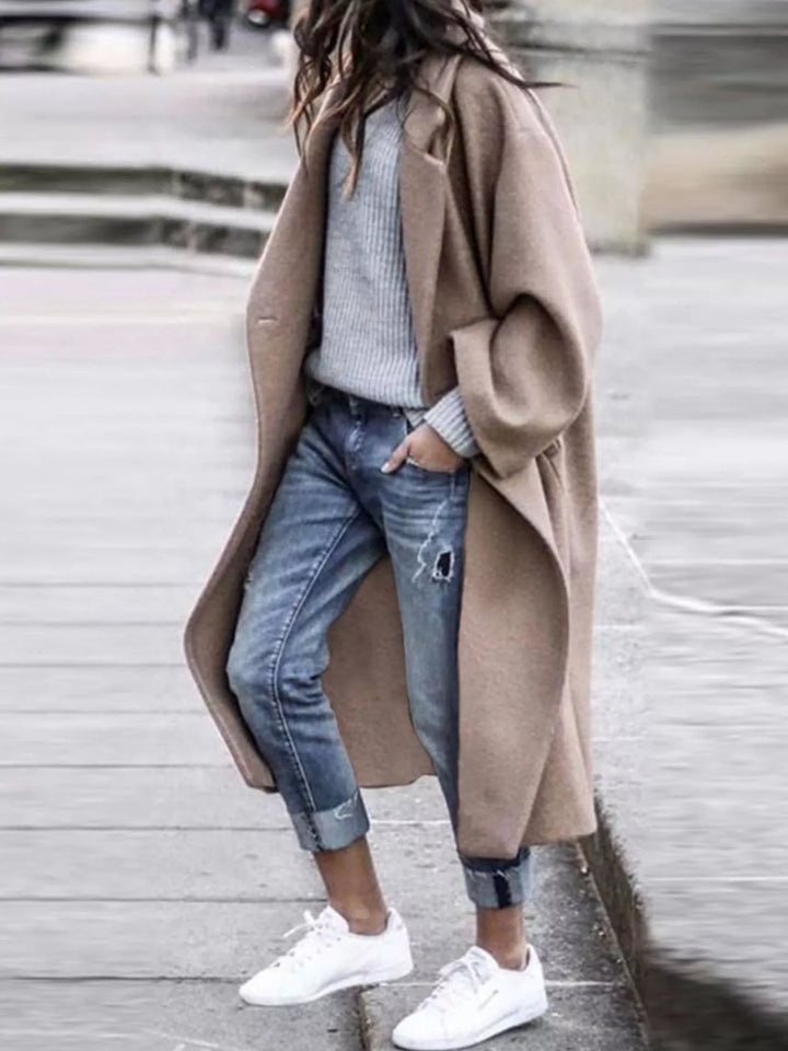 Women's Oversized Lapel Long Trench Coat - Effortless Style