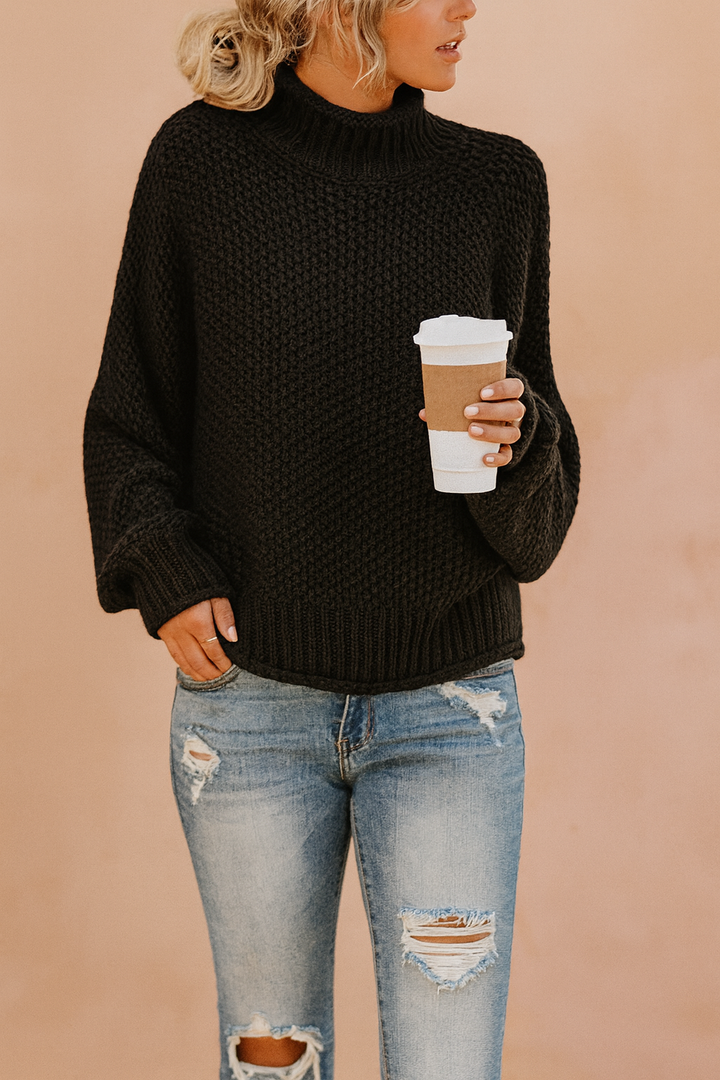 Stylish women's oversized turtleneck. Cozy, comfy, and versatile for everyday casual winter fashion.