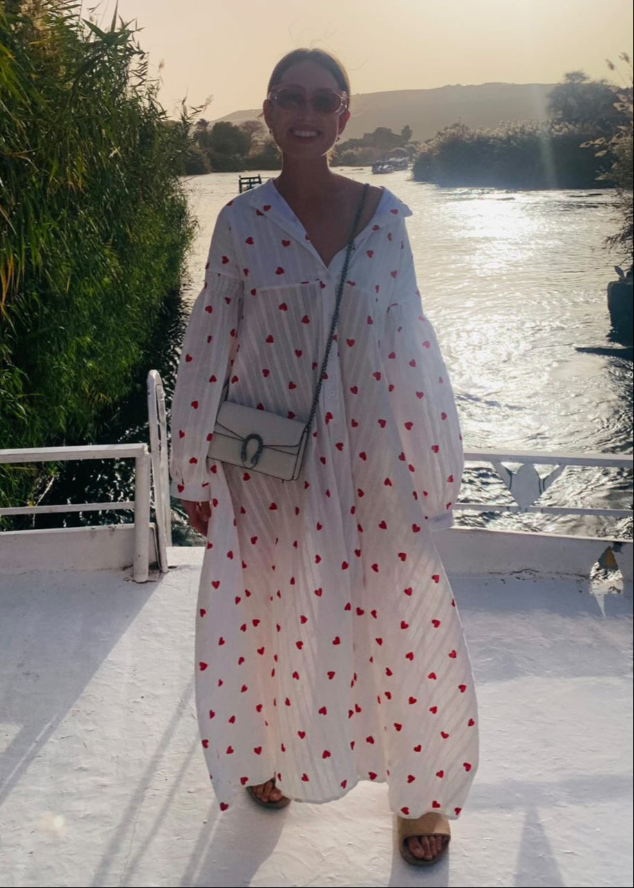 Elegant oversized white embroidered maxi dress for women, perfect for summer