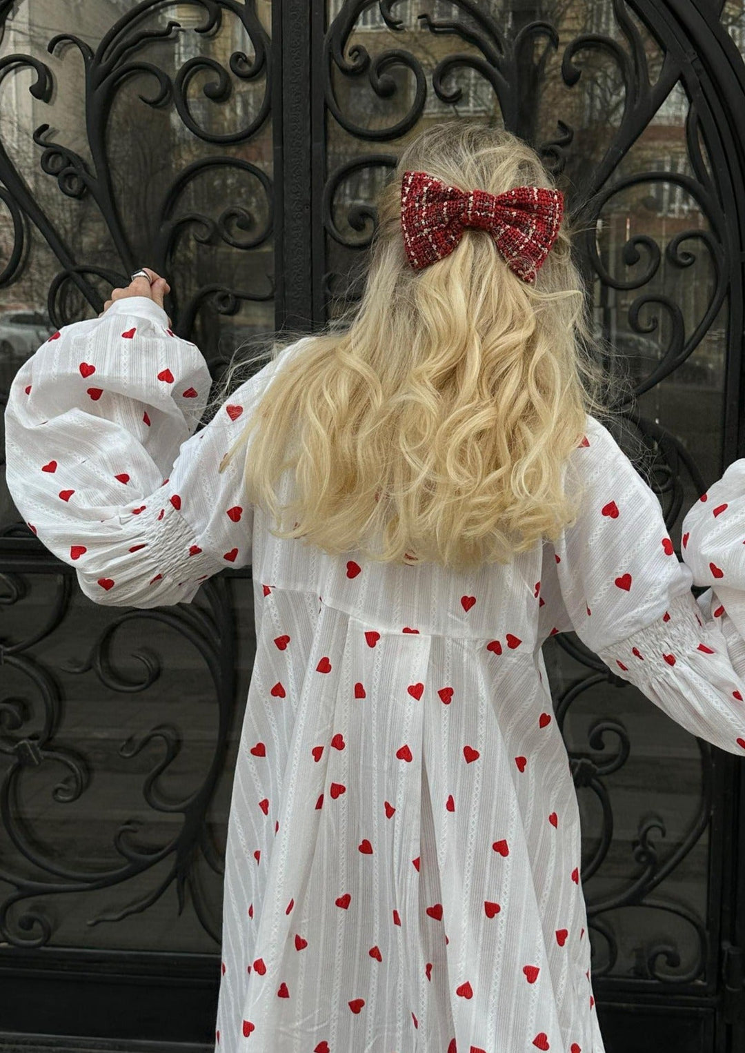 Women's oversized white dress with unique heart pattern embroidery