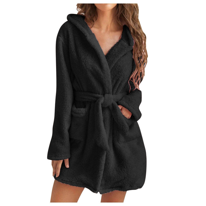 Women's pink hooded plush bathrobe for ultimate cozy lounging and relaxation.