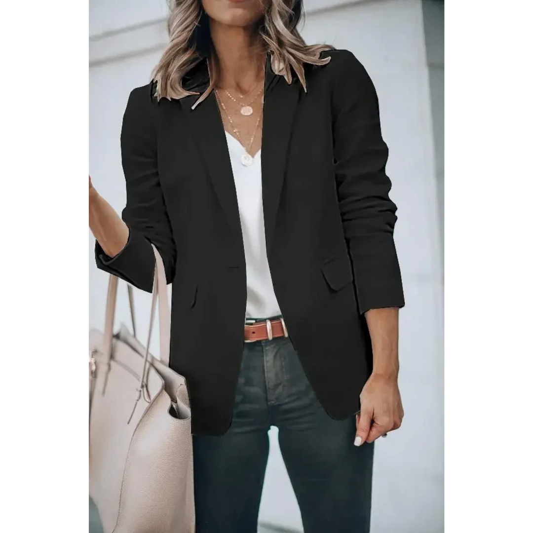 Trendy women's puff sleeve blazer, a chic loose-fit jacket for versatile styling from office to casual outfits.