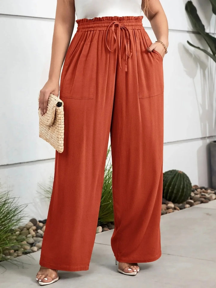 Lightweight women's wide leg pants with adjustable drawstring for a relaxed fit