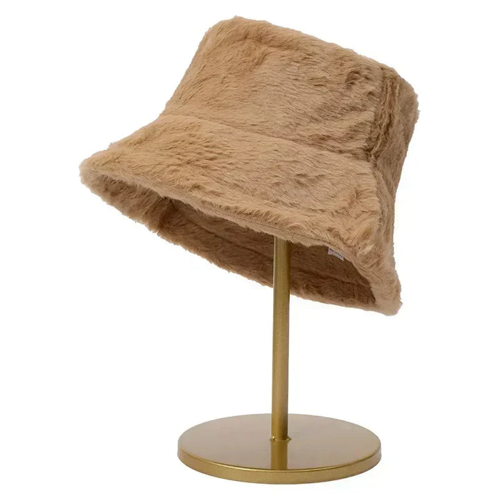 Warm women's winter hat: plush faux rabbit fur bucket hat, perfect for stylish comfort.