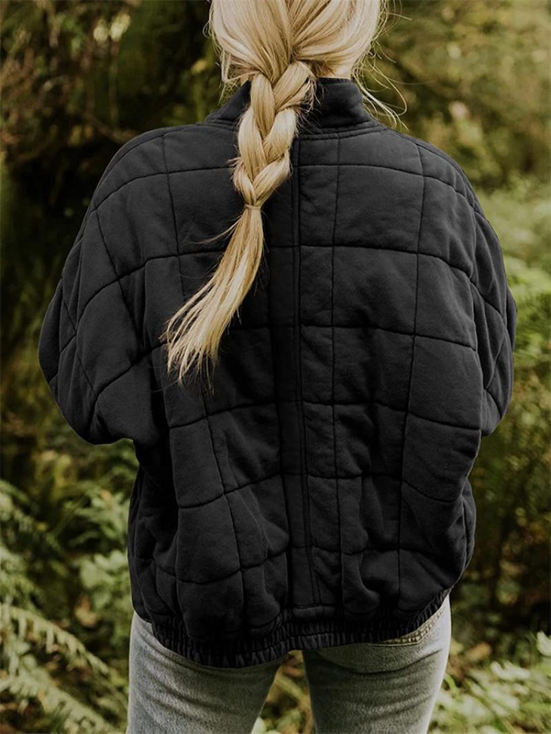 Everyday women's casual quilted jacket with a practical zip front and stand collar for outerwear.