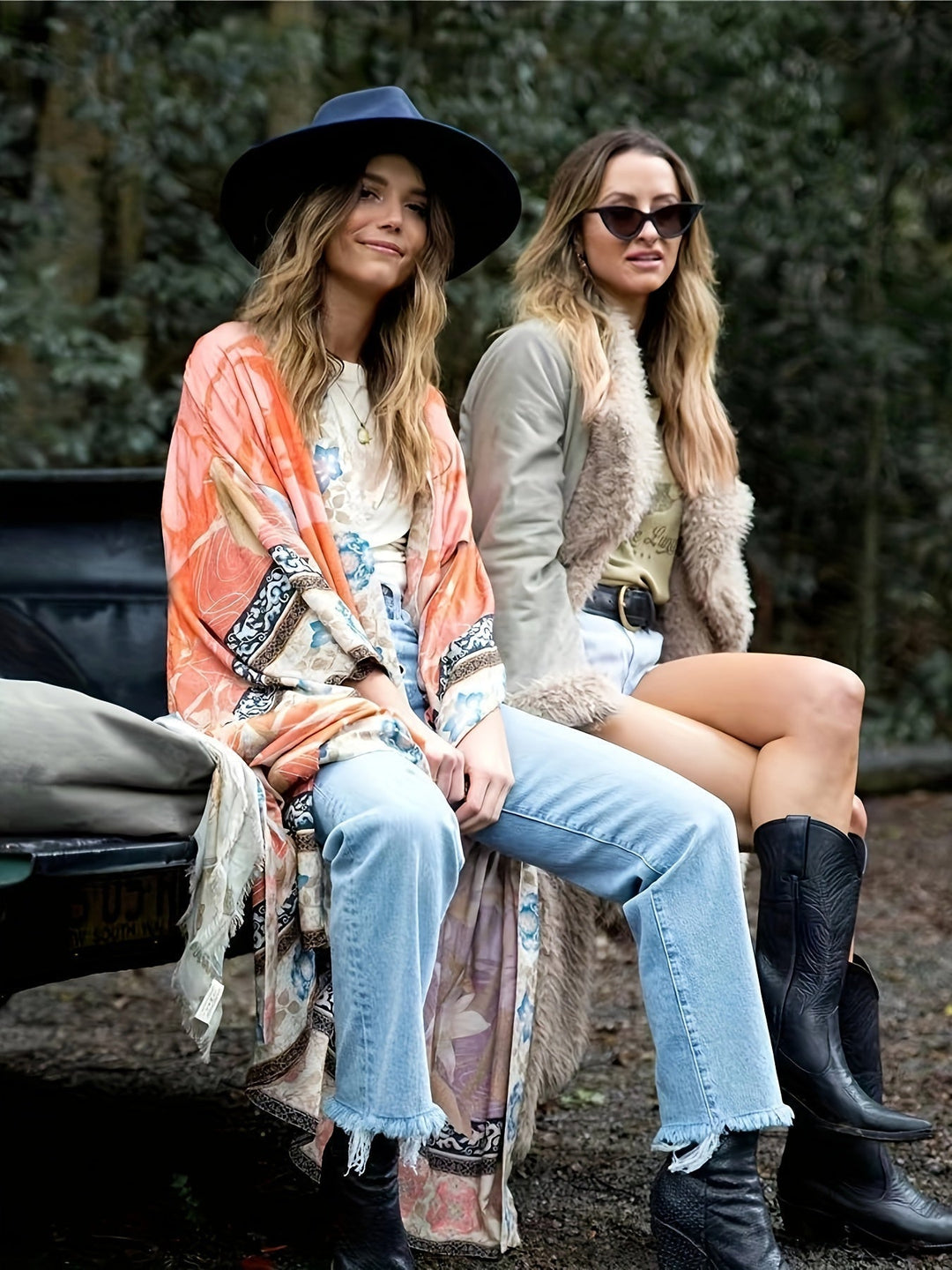 Boho style women's red floral print open-front kimono, a must-have summer beach cover-up.