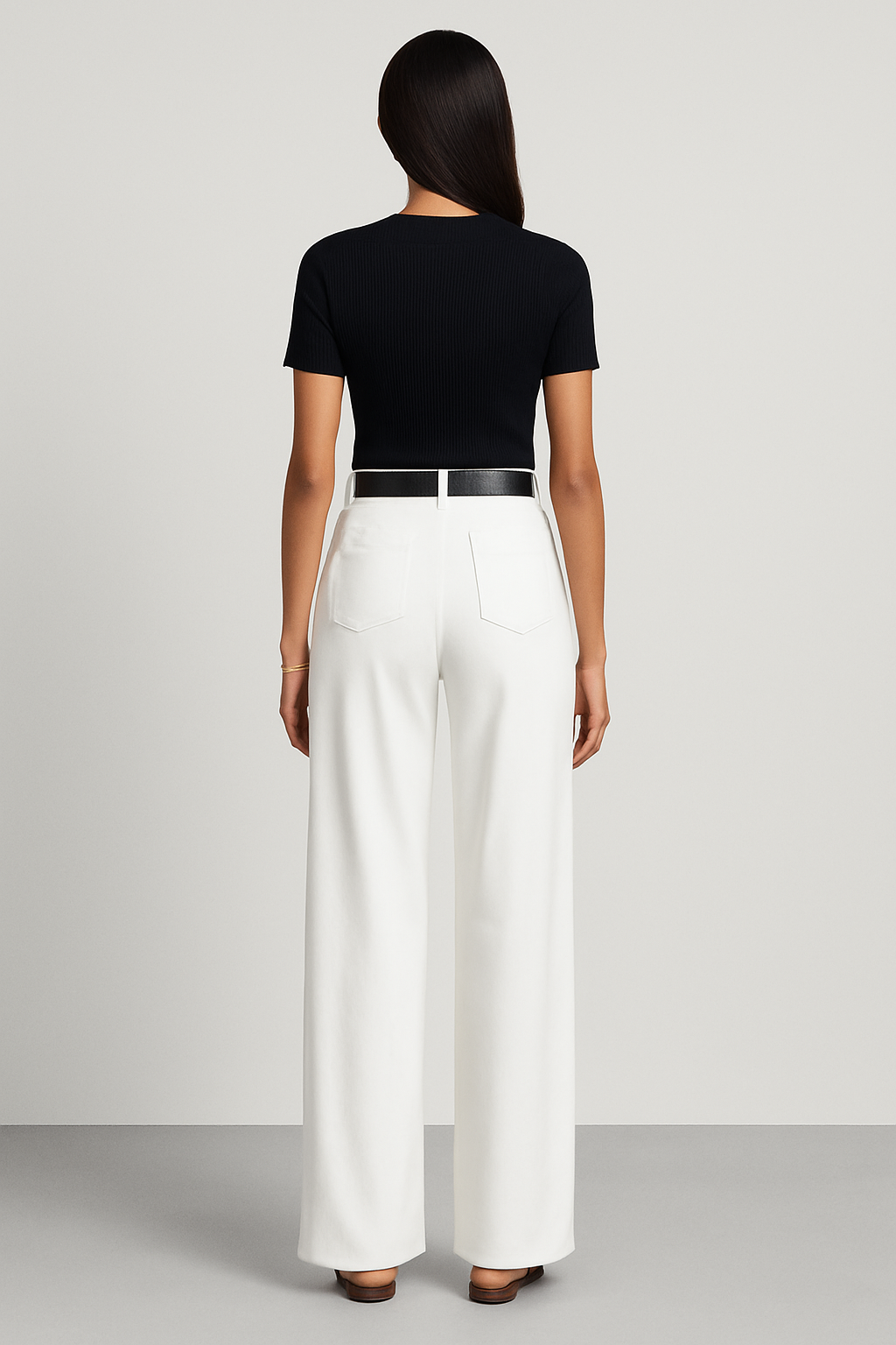 Beige high-waist tailored wide-leg trousers for women, versatile style