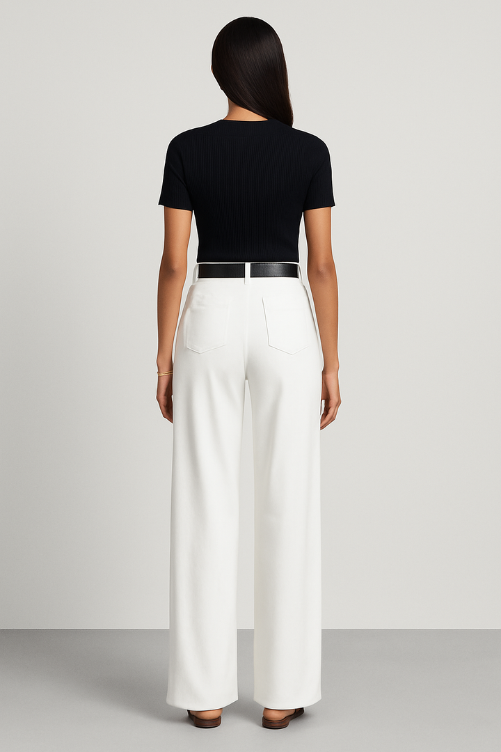Beige high-waist tailored wide-leg trousers for women, versatile style