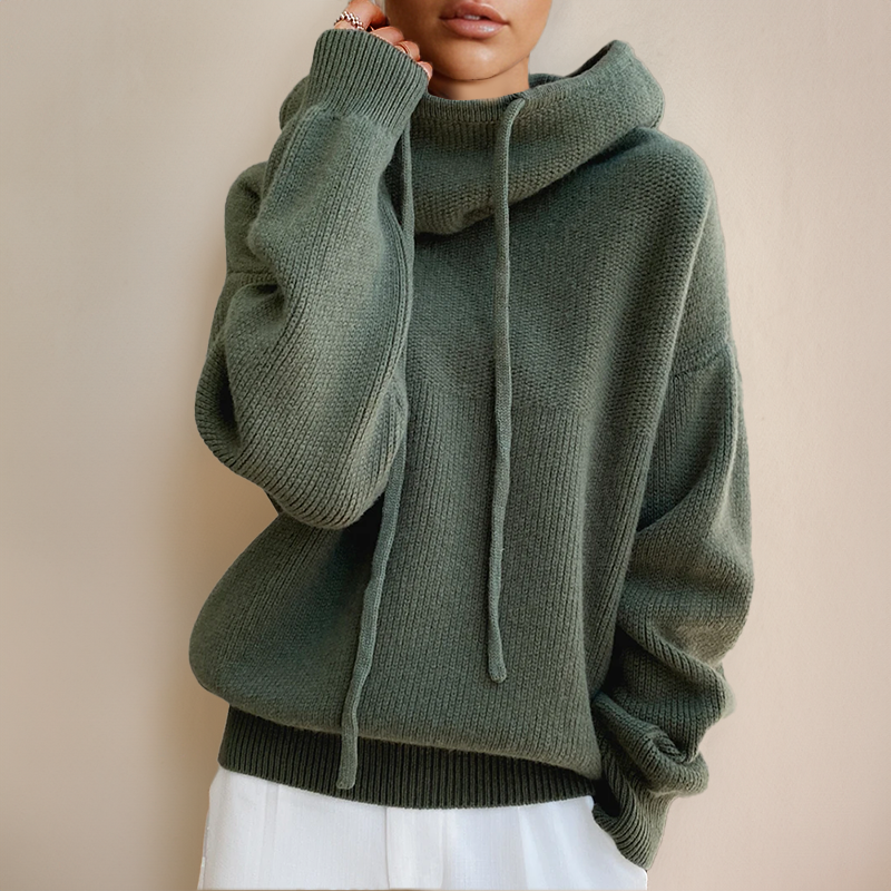 Women's relaxed fit cowl neck hoodie, perfect for casual wear & everyday comfort. Long sleeve pullover top.