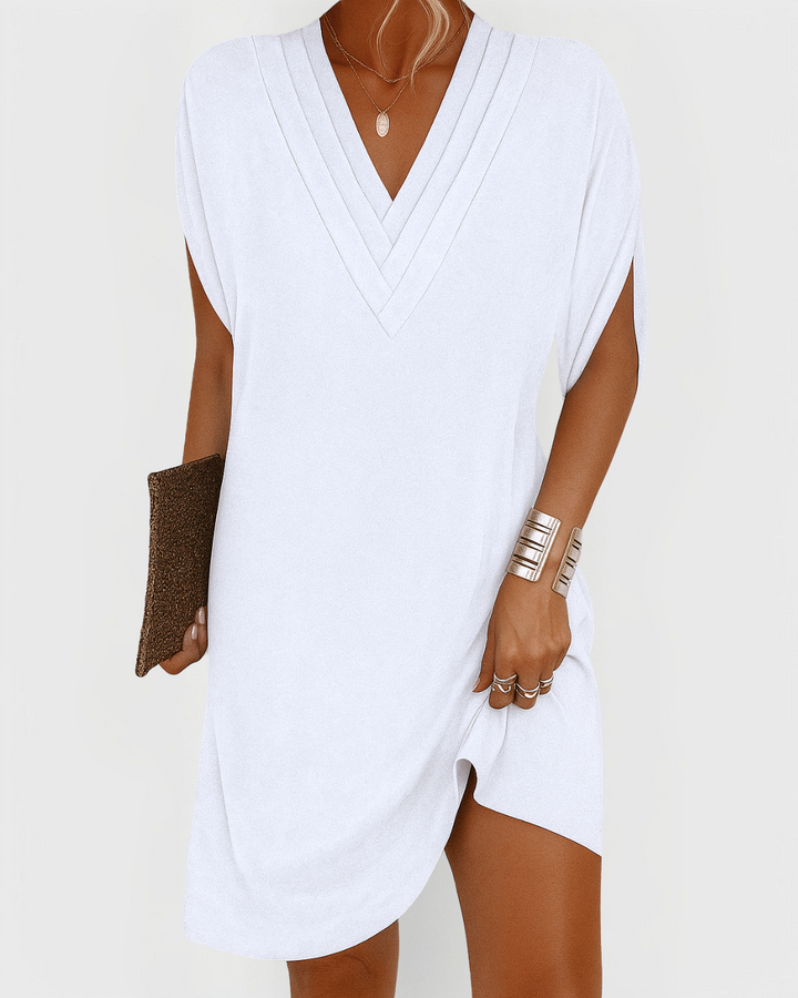 Stylish women's short summer dress, V-neck and casual design