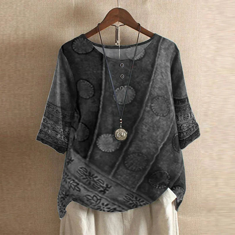 Flattering fit women's retro blouse. Classic long sleeve shirt, perfect for elegant fashion & comfortable wear.