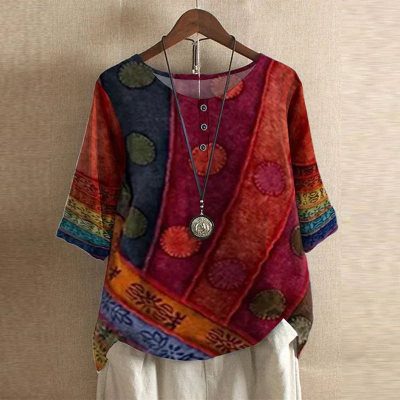 Comfortable women's retro blouse. Versatile long sleeve shirt for sophisticated workwear or casual chic.