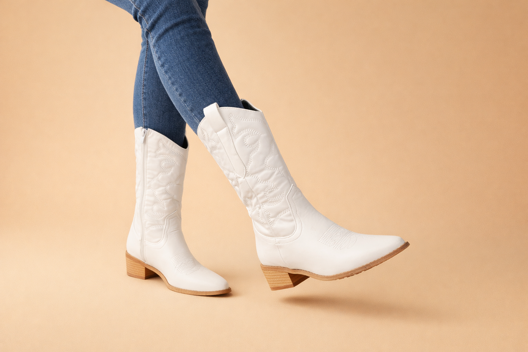 Fashionable women's western cowboy boots, showcasing a chic retro design and durable construction.