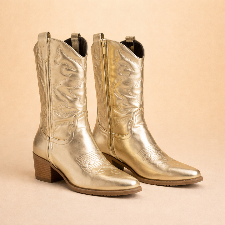 Elegant women's western boots, combining retro charm with modern comfort and a side zipper.