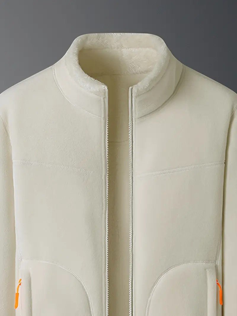 Detail of the stand collar on the women's reversible winter jacket, providing extra warmth & style.