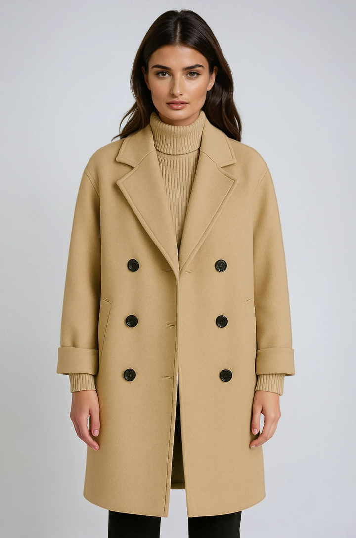 Women's Rivoli classic belted coat in black for elegant winter style. Perfect long sleeve outerwear.