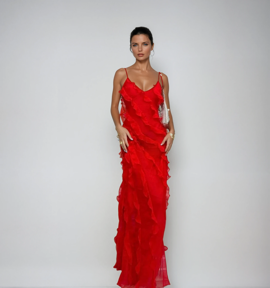Women's Romantic Ruffle Chiffon Evening Maxi Dress