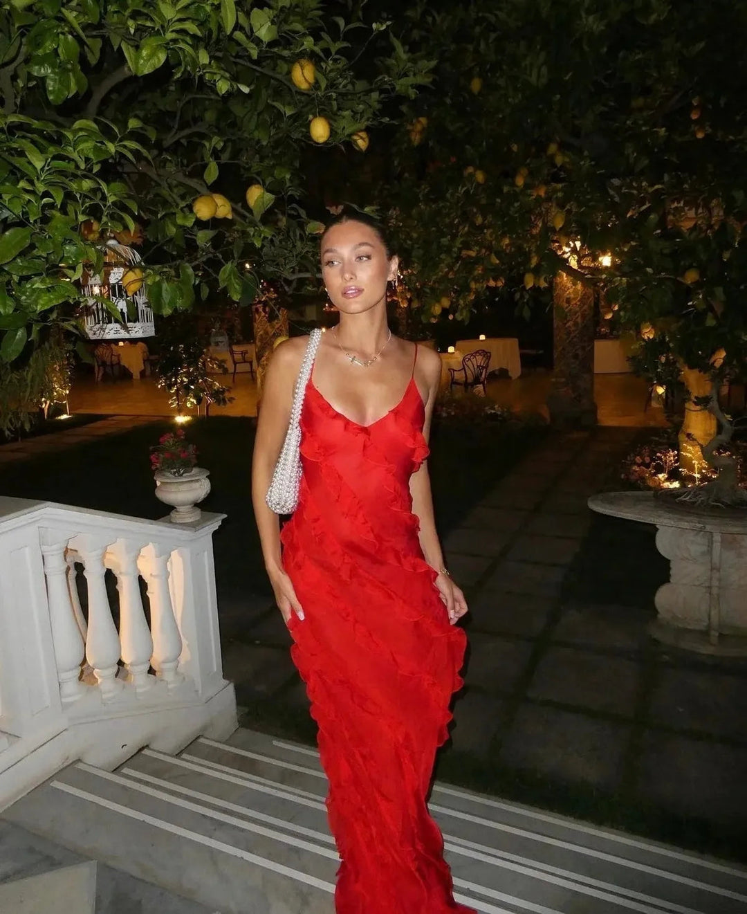Women's Romantic Ruffle Chiffon Evening Maxi Dress