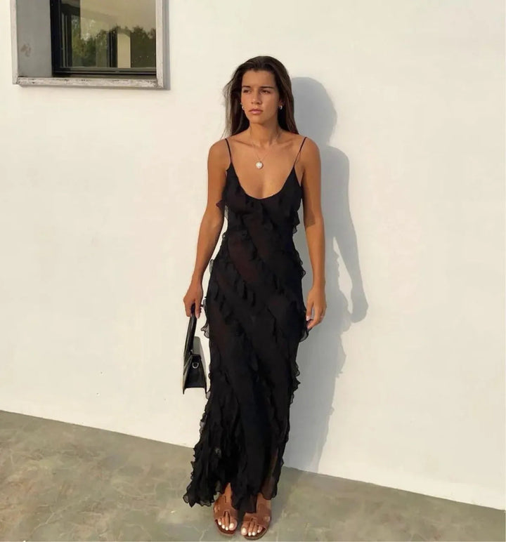 Women's Romantic Ruffle Chiffon Evening Maxi Dress