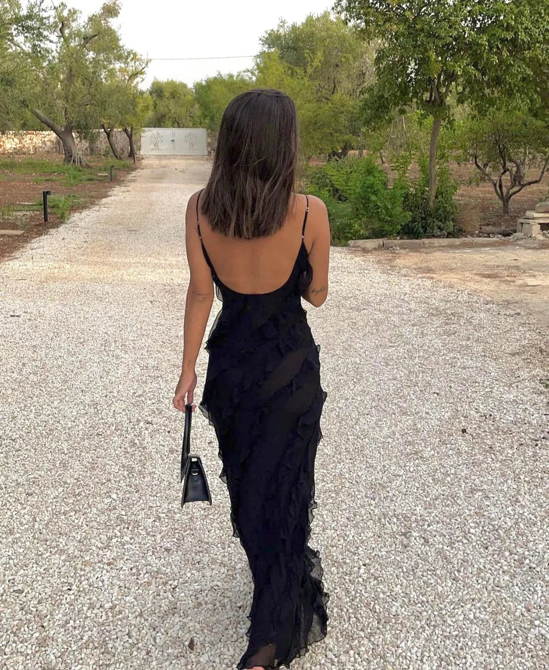Women's Romantic Ruffle Chiffon Evening Maxi Dress
