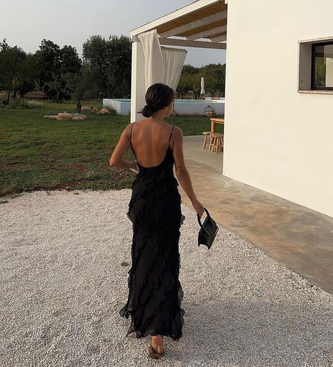 Women's Romantic Ruffle Chiffon Evening Maxi Dress