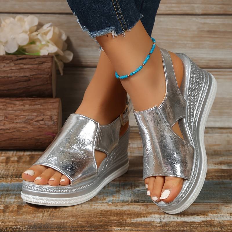 Women's wedge platform sandals with arch support & ankle strap. Perfect for all-day summer comfort & fashion.