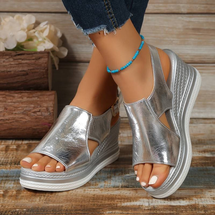 Women's wedge platform sandals with arch support & ankle strap. Perfect for all-day summer comfort & fashion.