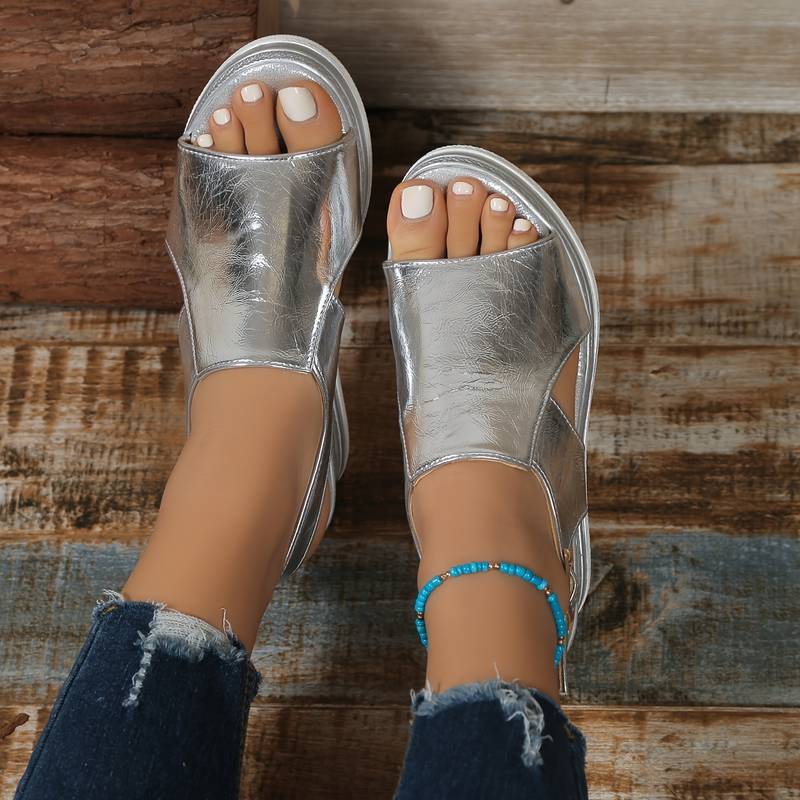 Orthopedic women's wedge platform sandals with arch support, adjustable ankle strap, ensuring all-day comfort.