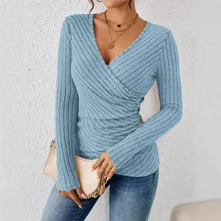 Stylish black long sleeve top for women, designed for tummy control & flattering body sculpting comfort.