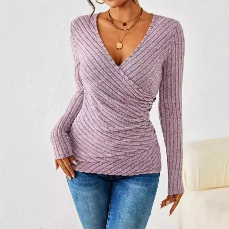 Versatile violet women's long sleeve shaping top, comfortable for everyday wear, offers tummy control.