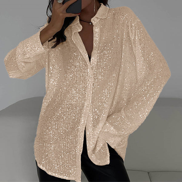 Shimmering women's loose sequin blouse, an elegant partywear top for a dazzling look.