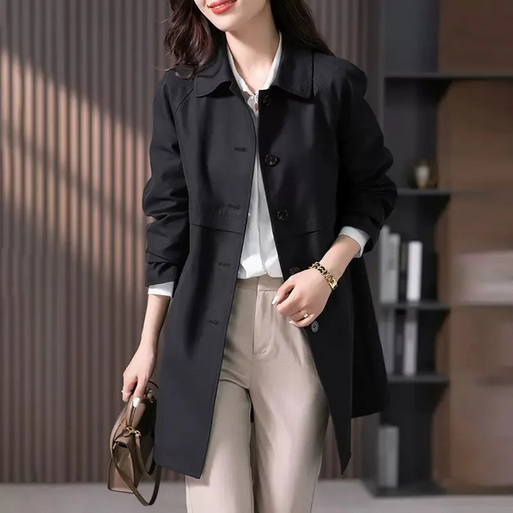 Women's Short Button-Up Trench Coat - Stylish & Versatile