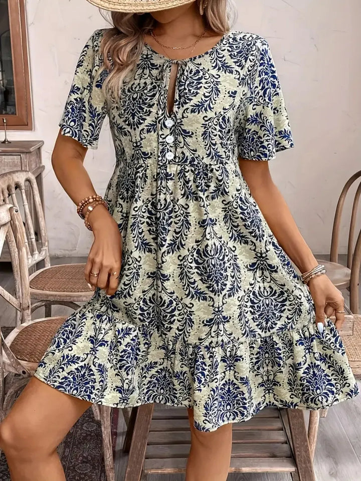 Women's casual tie neck summer mini dress
