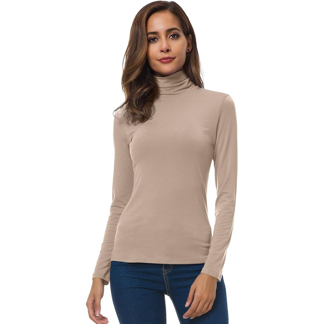 Women's slim fit turtleneck sweater, a lightweight knit base layer for versatile casual wear.