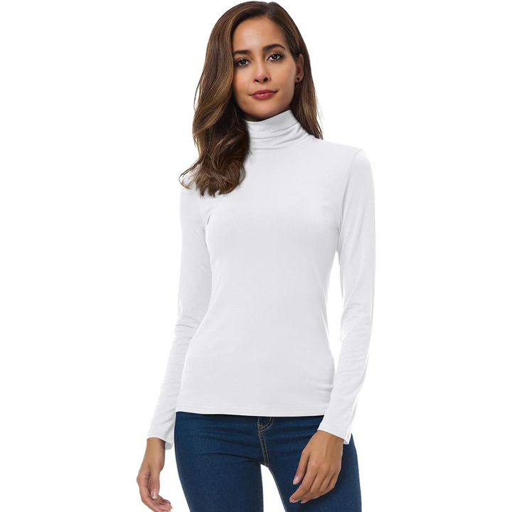 Stylish women's slim fit base layer turtleneck sweater, suitable for workouts and casual outings.