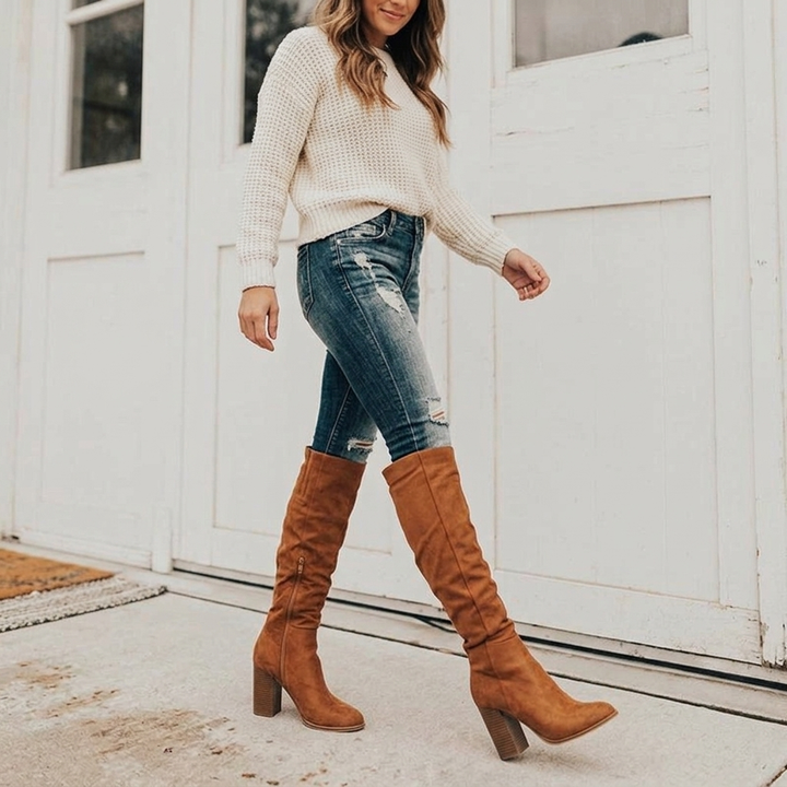 Women's Slouchy Knee High Block Heel Boots | Chic & Stable