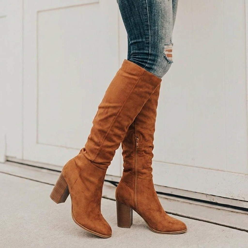 Women's Slouchy Knee High Block Heel Boots | Chic & Stable